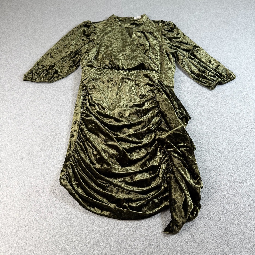 Aureum Dress Women Medium Green Velvet Wrap Ruffle Ruched Romantic Party Dance